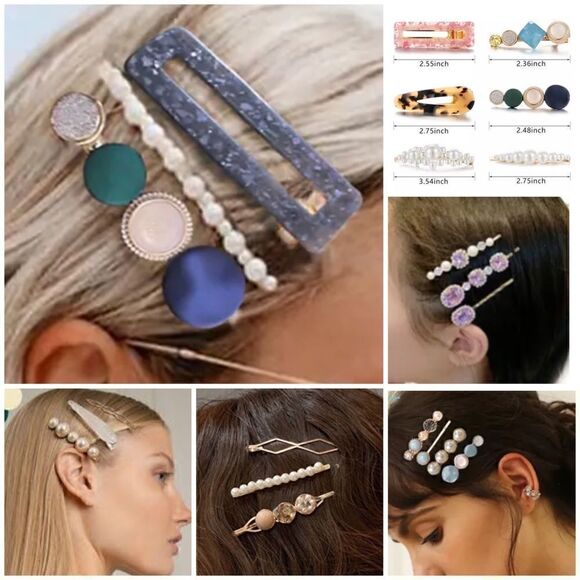 ⭐️New Pearl Metal Acrylic Gem 💎 Stone Geometric Hairpin - Picture 4 of 4